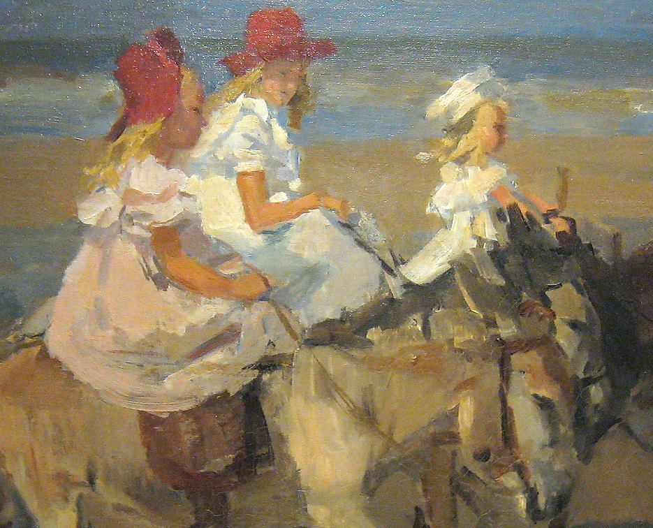 Isaac Israels, schilderij met kinderen die op het strand op ezels rijden , Rijksmuseum Amsterdam